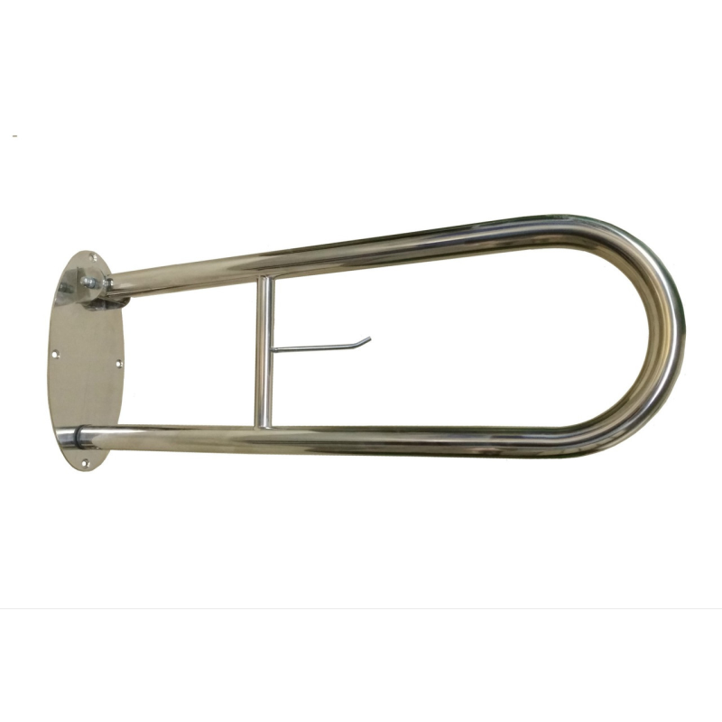 Поручень настінний відкидний з тримачем туалетного паперу, овальний фланець, Ø 32mm - 700mm Поручень настінний відкидний з тримачем туалетного паперу, овальний фланець, Ø 32mm - 700mm